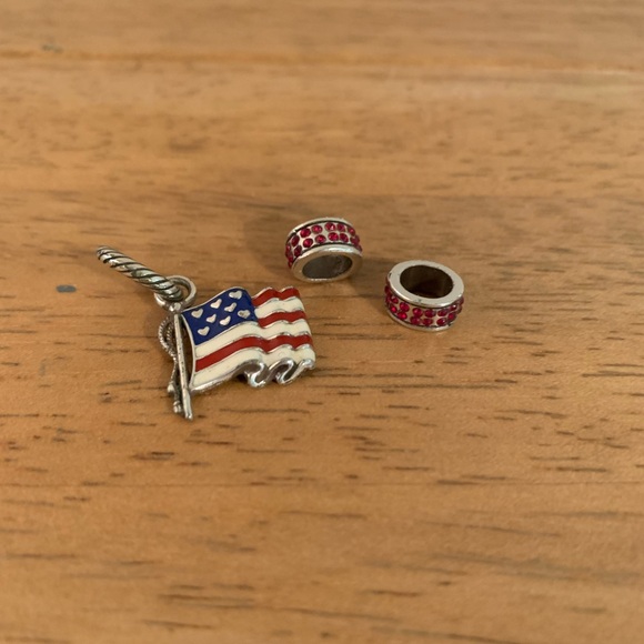 Brighton Flag of Freedom Charm and 2 Red Stopper Charms - Picture 2 of 6
